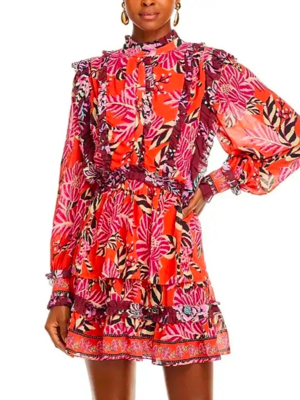 Farm Rio Mixed Floral Ruffle Long Sleeve Dress XL